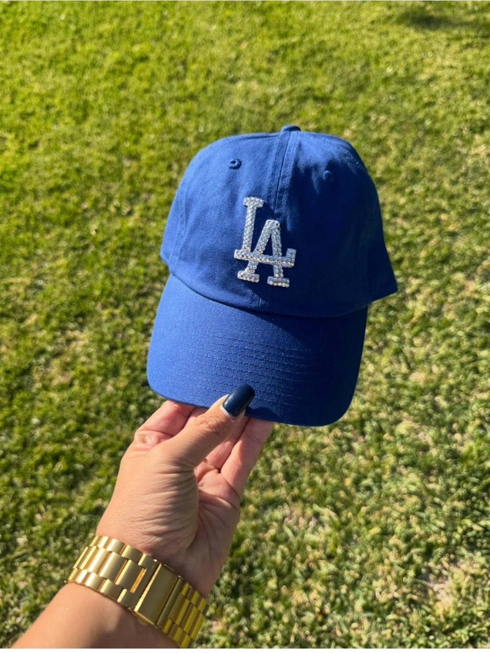 NWT Royal Blue LA Rhinestone Logo Baseball Cap